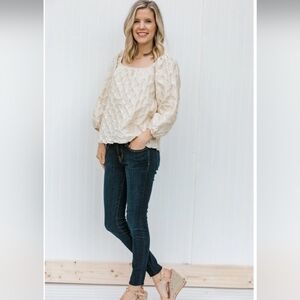 POLAGRAM CREAM SQUARE NECK TOP NWT